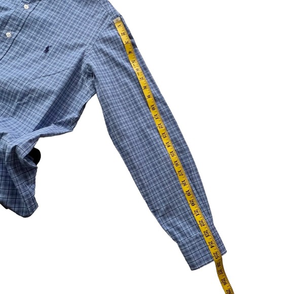 Polo Ralph Lauren Blue Small Plaid Long Sleeve Button Front Men's Shirt Sz M - Picture 13 of 13